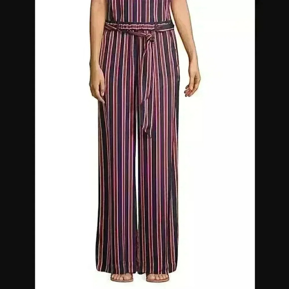 FRAME Women's Side Slit Striped Top and Pant Set Size M in Navy Multi - Picture 3 of 8